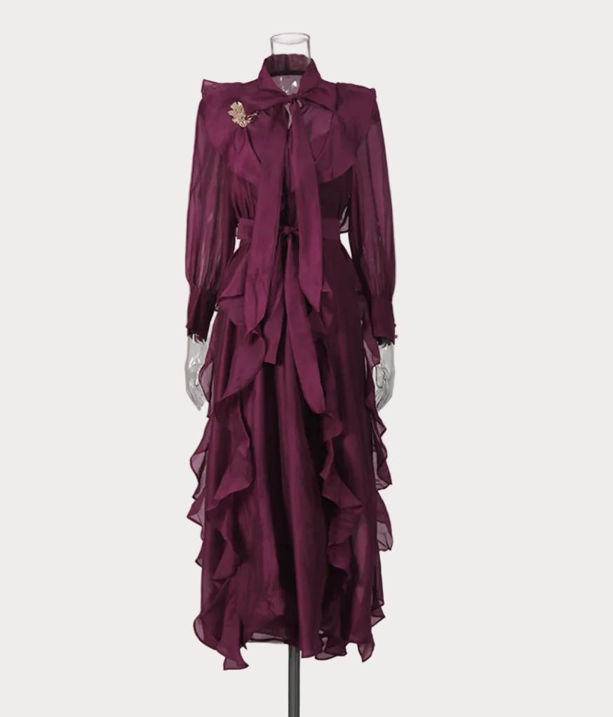 bow-tie chiffon ruffle maxi dress – ROYM
