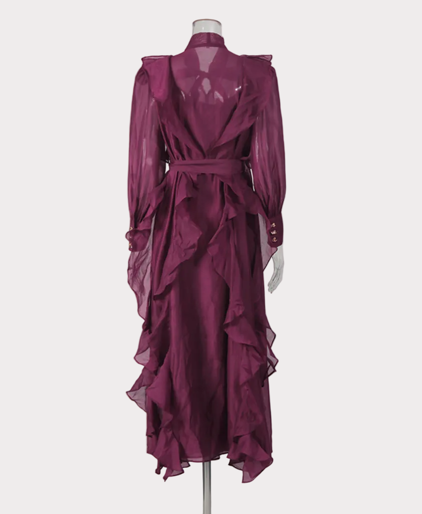 bow-tie chiffon ruffle maxi dress – ROYM