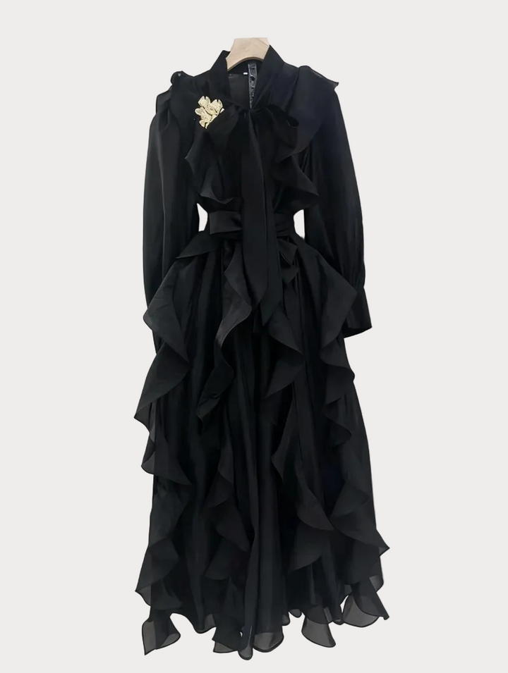 bow-tie chiffon ruffle maxi dress – ROYM