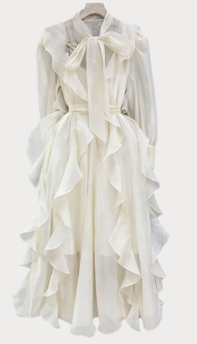 bow-tie chiffon ruffle maxi dress – ROYM