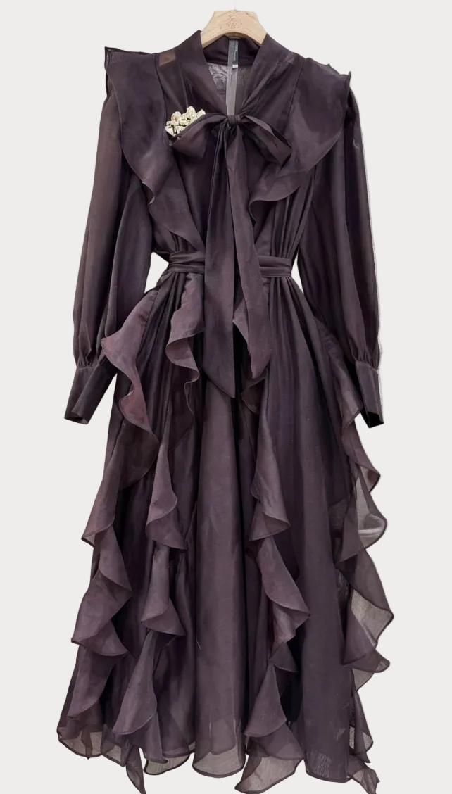 bow-tie chiffon ruffle maxi dress – ROYM