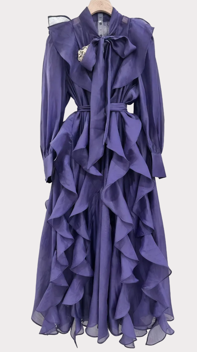bow-tie chiffon ruffle maxi dress – ROYM