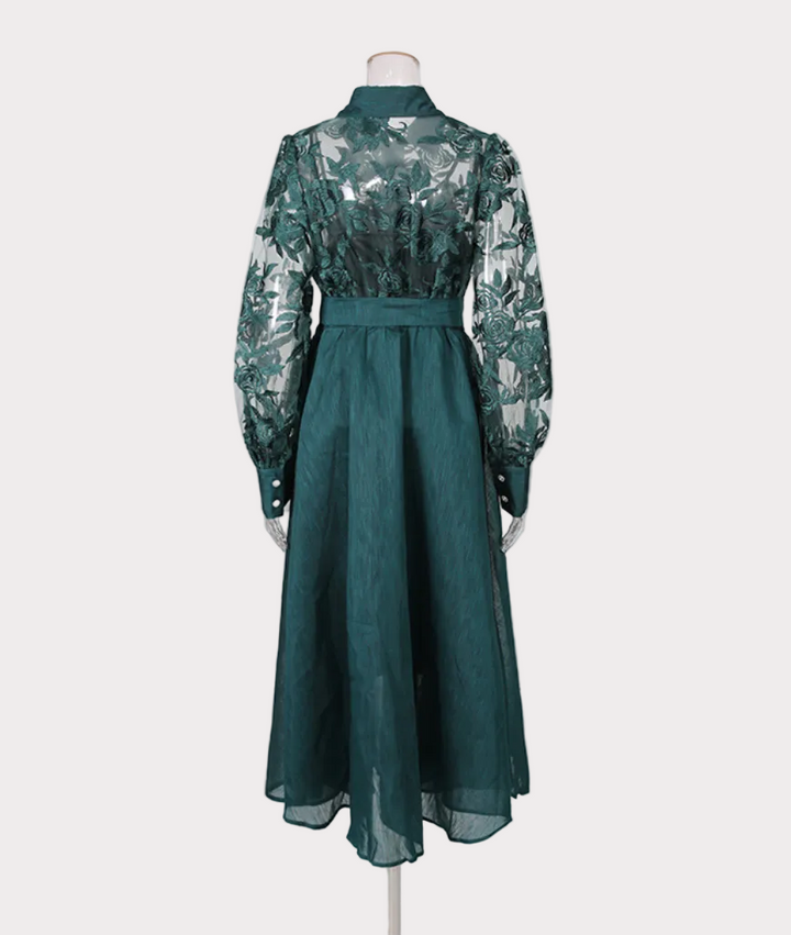 lace sleeve belted shirt midi dress – RALDO