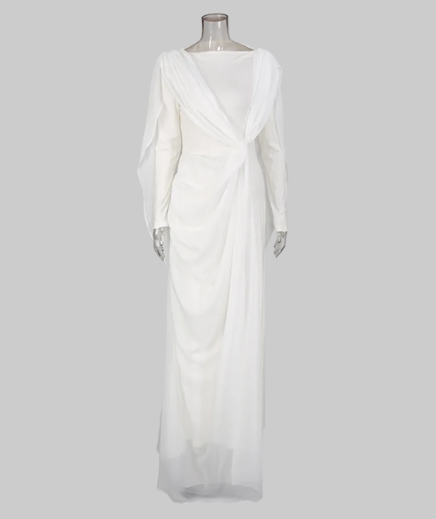 draped knot waist long sleeve maxi dress – SERENITY