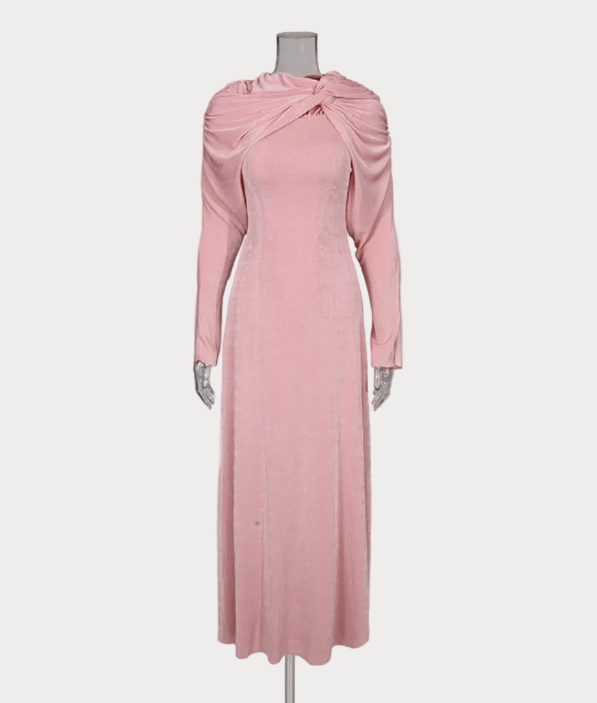 twisted neckline long sleeve velvet maxi dress – ROSRA