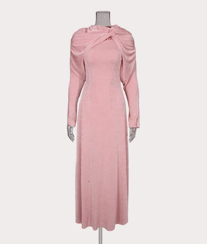 twisted neckline long sleeve velvet maxi dress – ROSRA