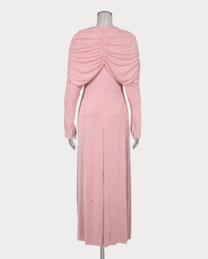 twisted neckline long sleeve velvet maxi dress – ROSRA
