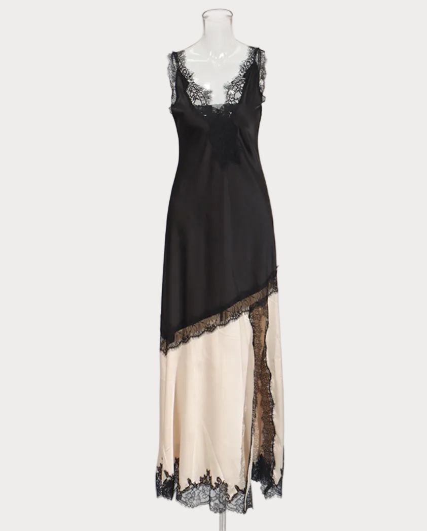 lace trim layered slip maxi dress – BLUSH