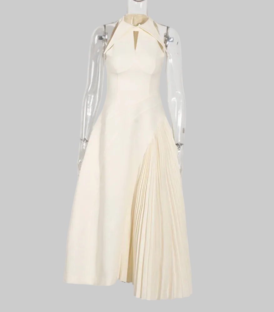 halter keyhole pleated panel midi dress – SCULPT