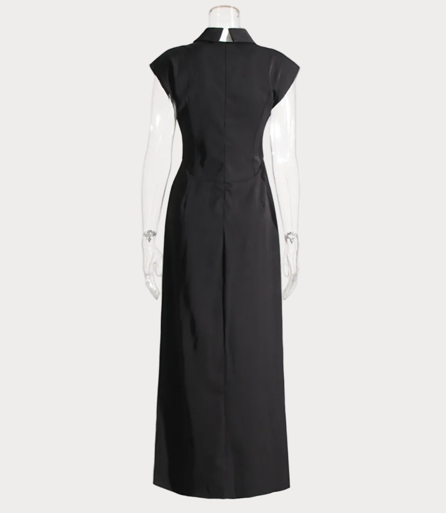 cap sleeve asymmetric slit dress with embellished tie – ICON
