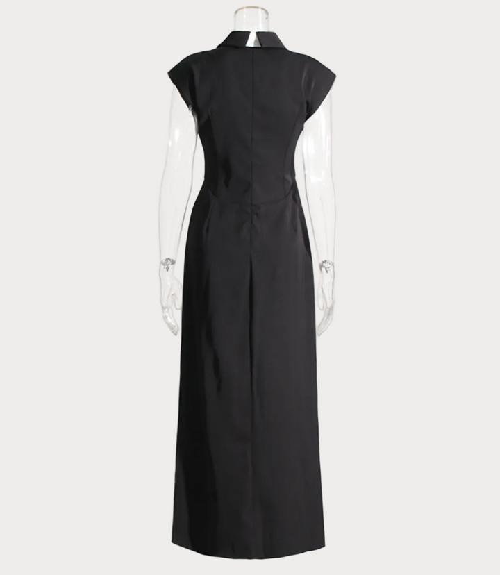 cap sleeve asymmetric slit dress with embellished tie – ICON