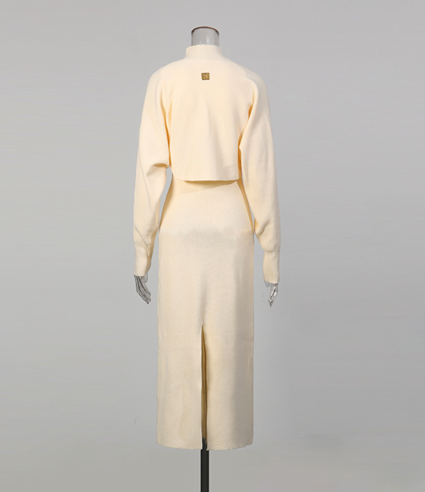 high-neck long sleeve maxi dress with gold brooch – EMPRESS