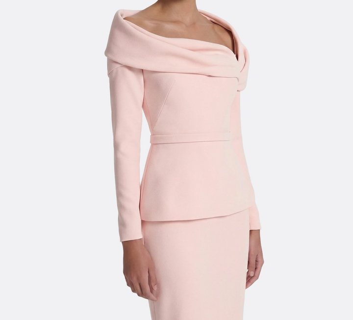 off-shoulder draped gown with peplum waist – SERENL-1