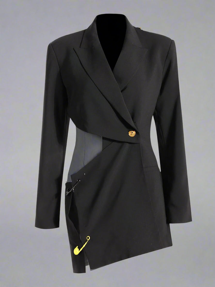 asymmetrical tailored blazer dress with pin detail - Abheera