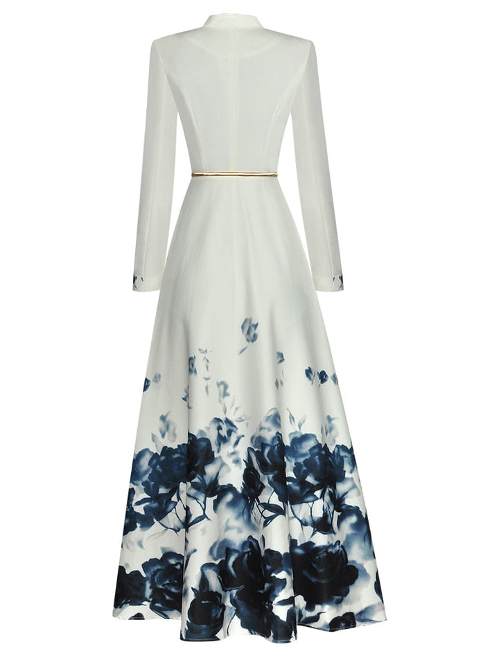 floral hem maxi shirt dress with pearl belt – Abilenee