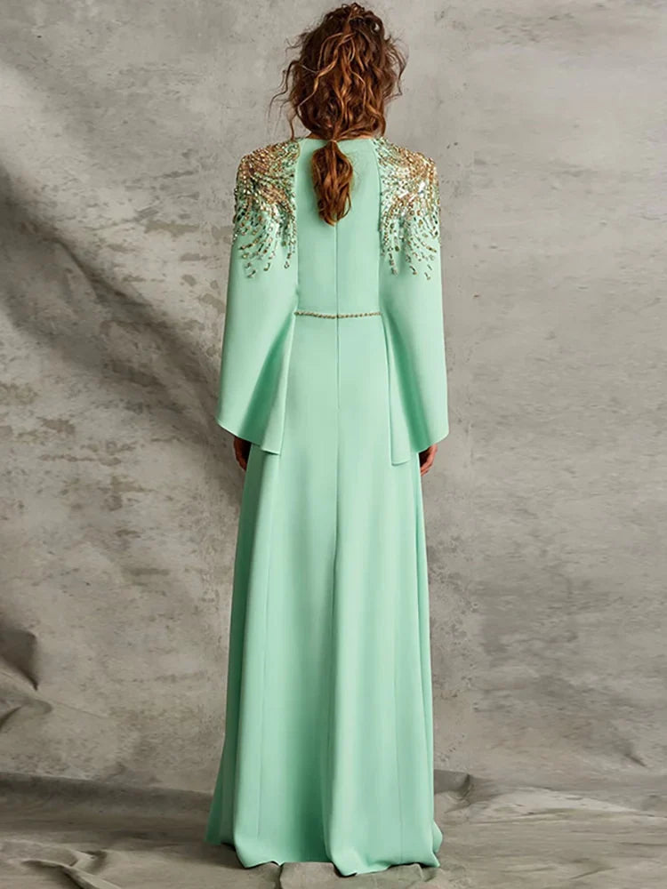 Beaded shoulders dress with cape sleeves  _ CARMAH