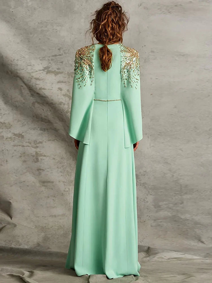 Beaded shoulders dress with cape sleeves  _ CARMAH