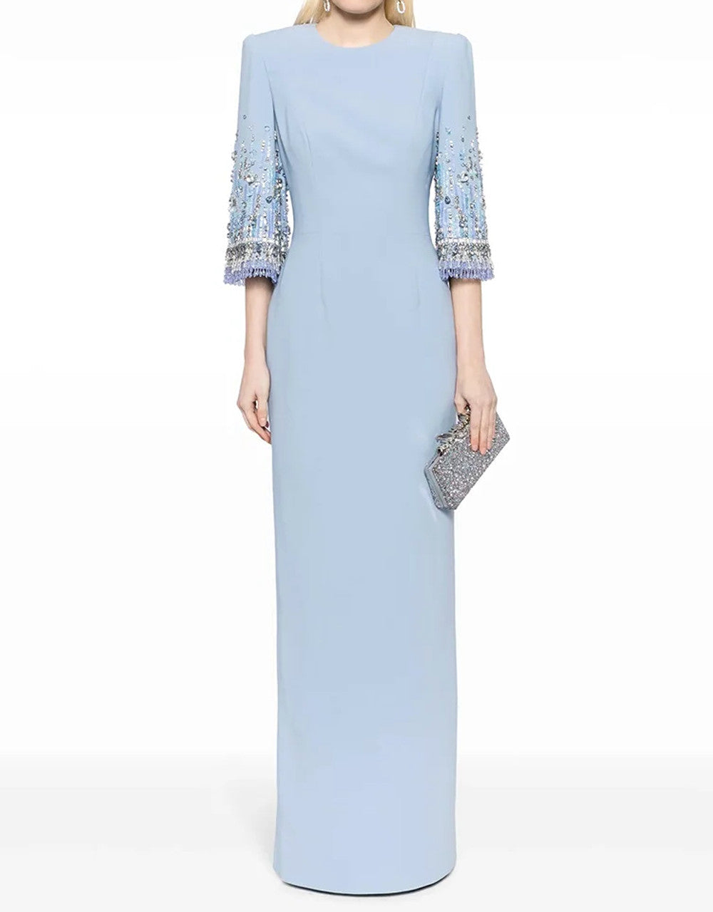 crystal-embellished column dress with half sleeves – AURORA