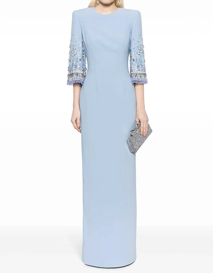crystal-embellished column dress with half sleeves – AURORA