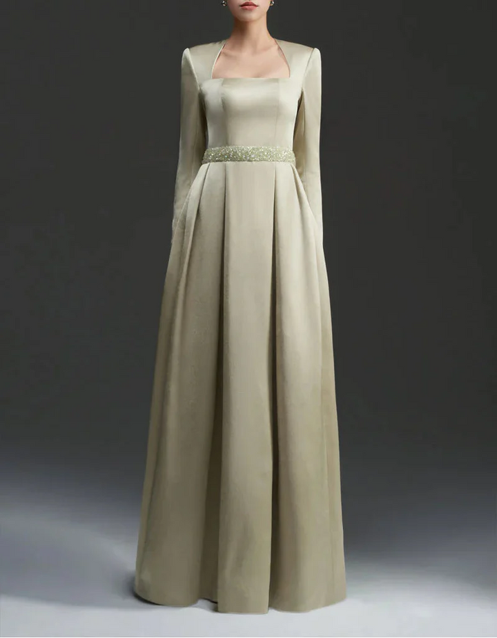 square-neck satin gown with embellished waist – SERENA
