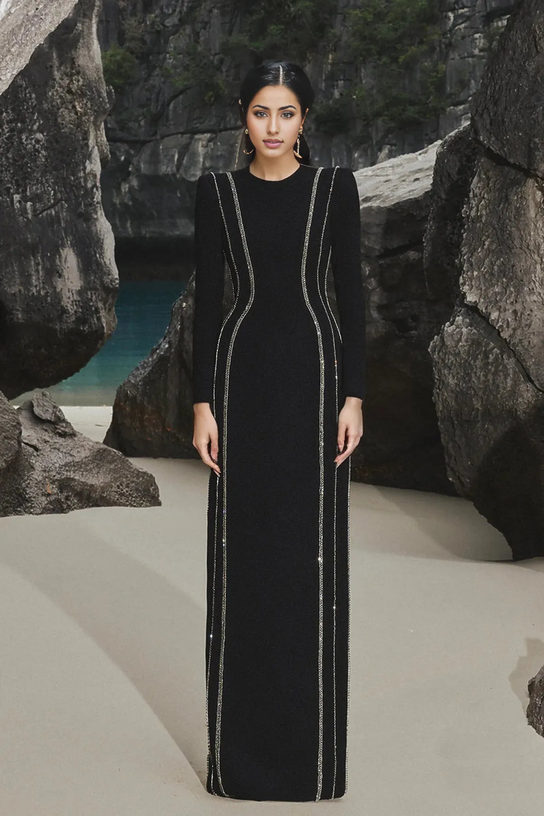 crystal-trim column gown – Zimal-1