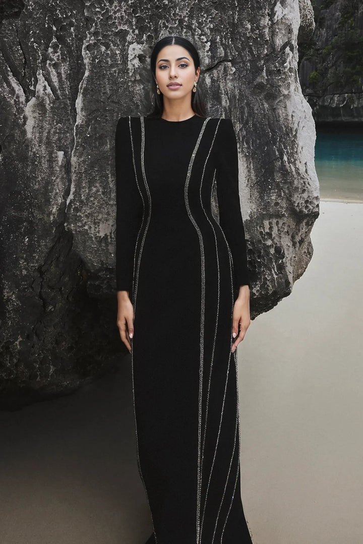 crystal-trim column gown – Zimal-1