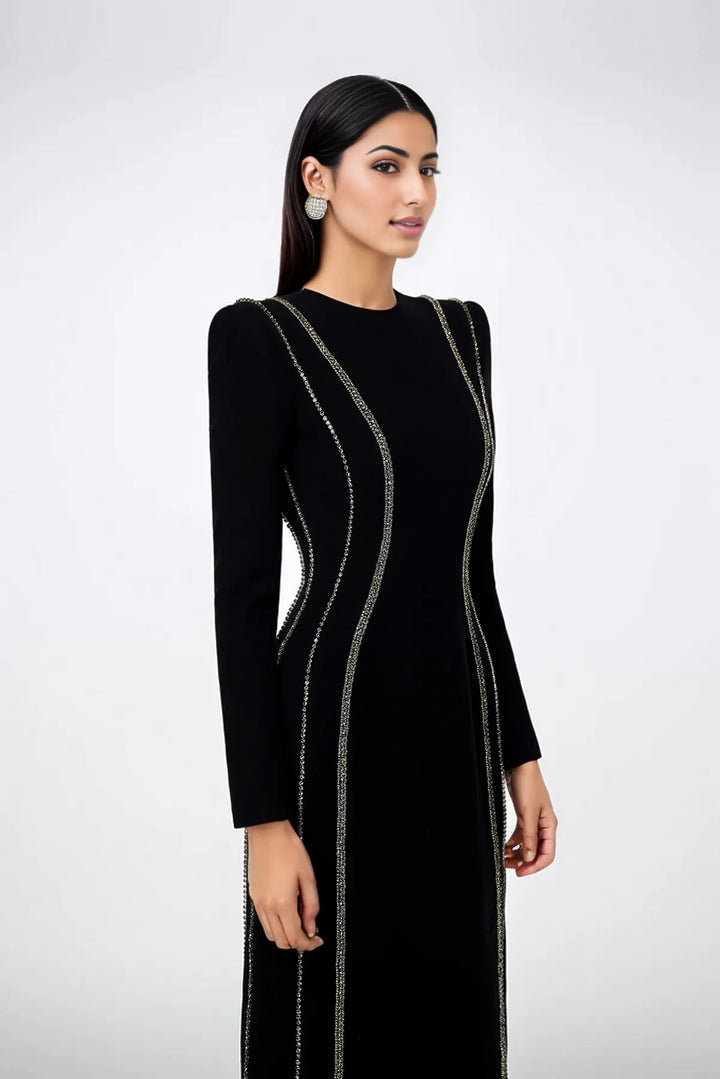 crystal-trim column gown – Zimal-1
