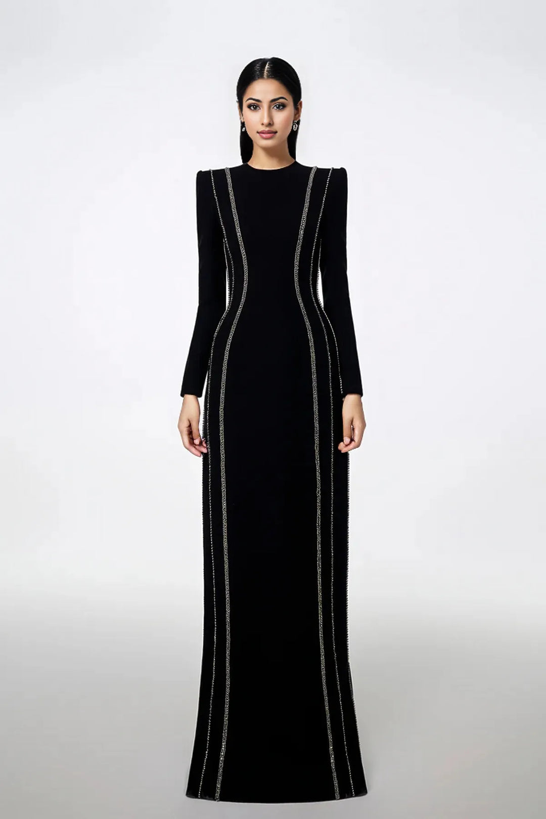 crystal-trim column gown – Zimal-1
