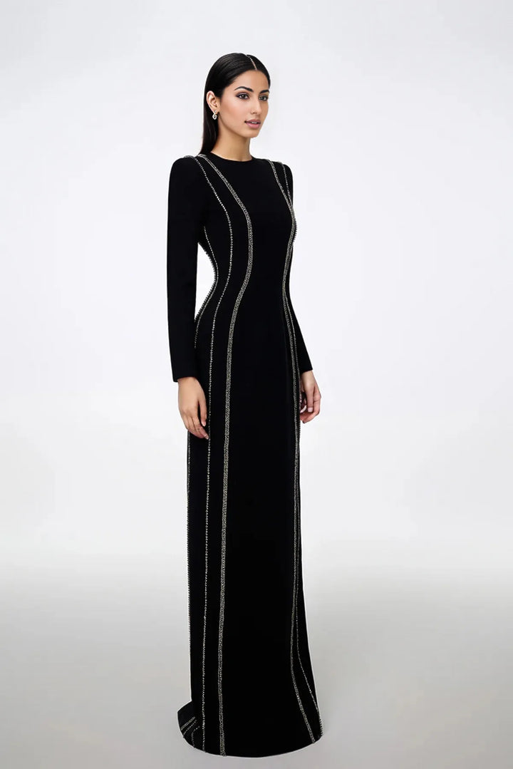 crystal-trim column gown – Zimal-1