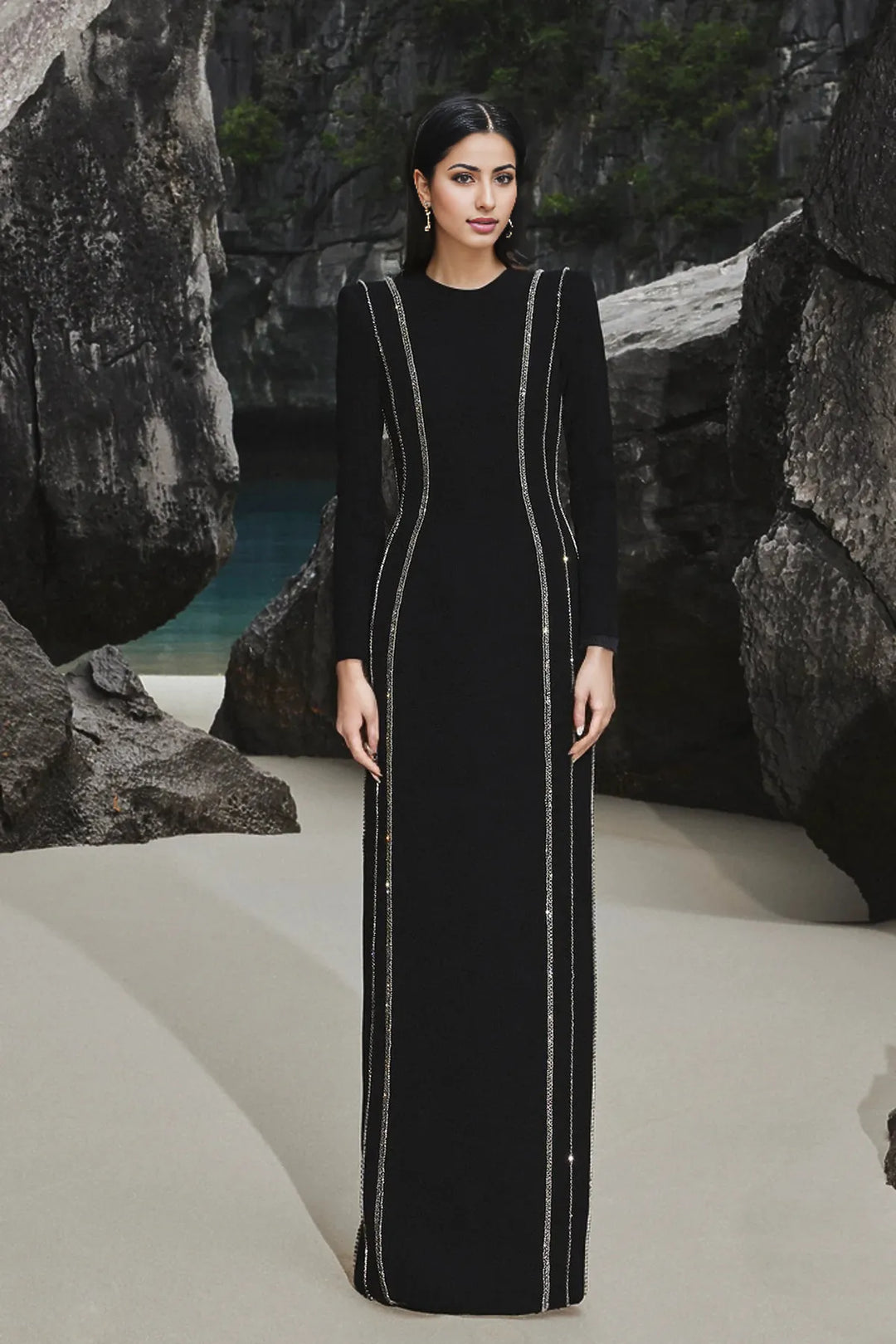 crystal-trim column gown – Zimal-1