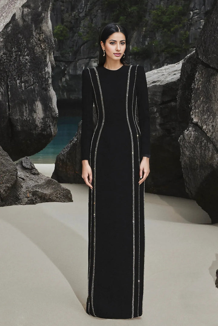 crystal-trim column gown – Zimal-1