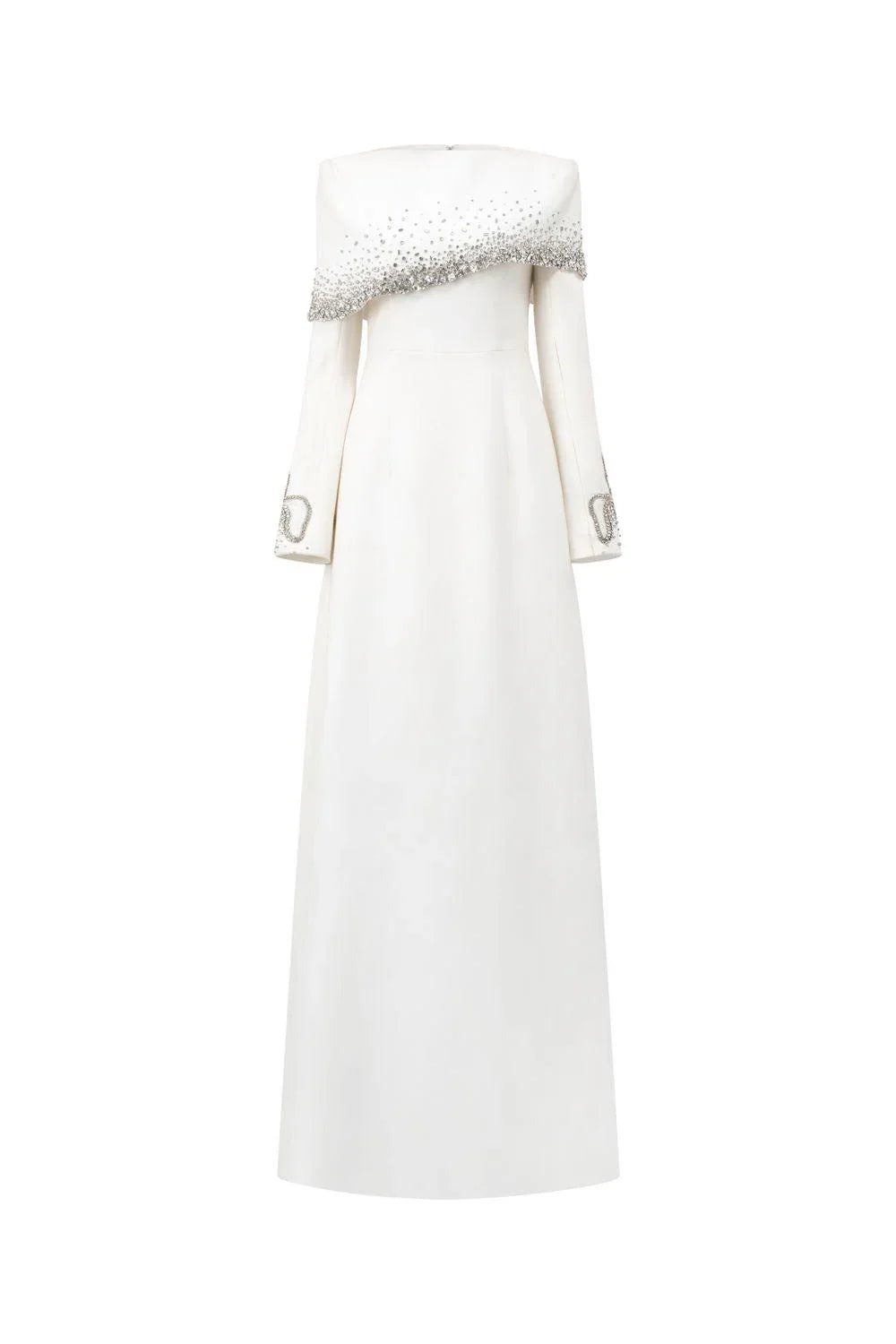 Off-shoulder A-line dress with embellished cuffs-DIANA
