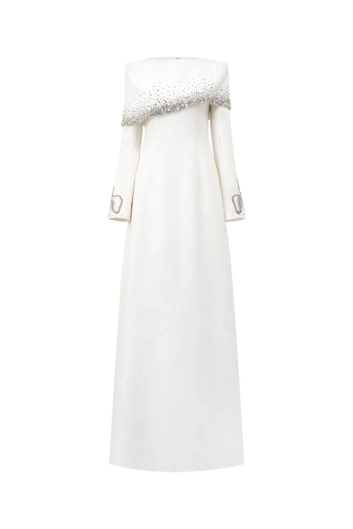 Off-shoulder A-line dress with embellished cuffs-DIANA