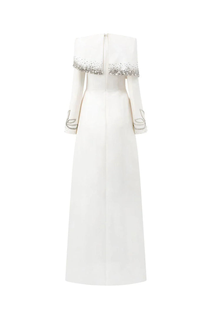 Off-shoulder A-line dress with embellished cuffs-DIANA