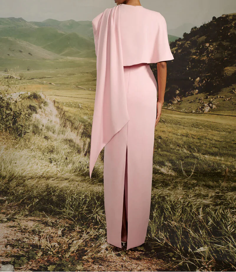 asymmetric cape gown with crystal brooch – ODD- CELINE