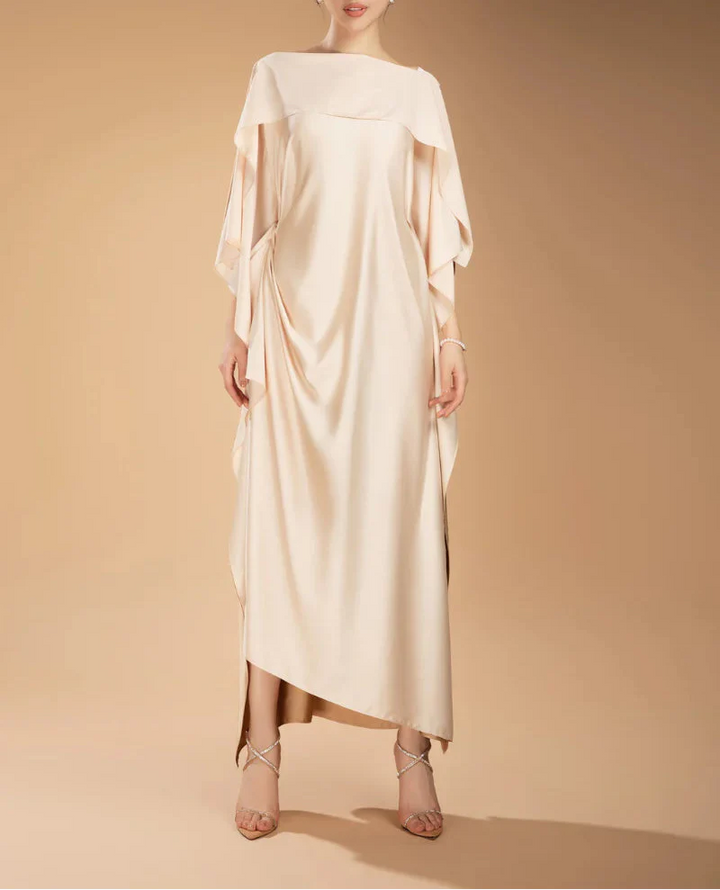 Satin draped kaftan dress with cape sleeves – VALENCIA