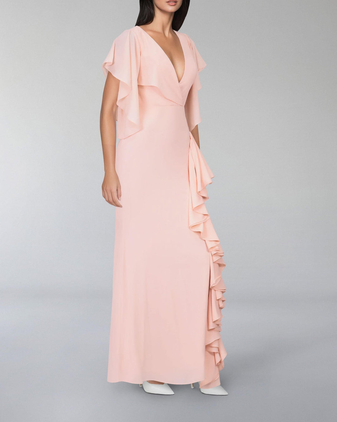 ODD-V-neckline ruffle dress with ruffled sleeves