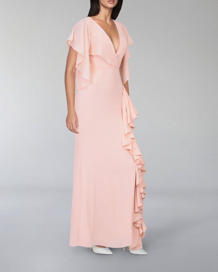 ODD-V-neckline ruffle dress with ruffled sleeves