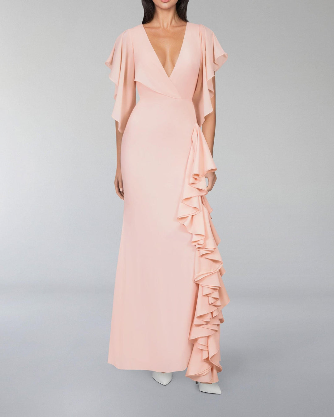 ODD-V-neckline ruffle dress with ruffled sleeves