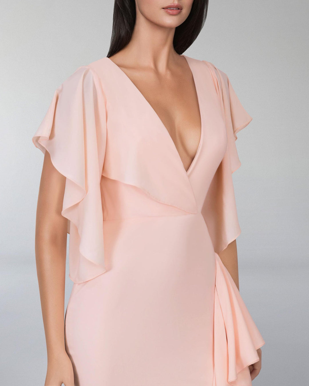 ODD-V-neckline ruffle dress with ruffled sleeves