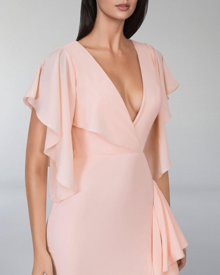 ODD-V-neckline ruffle dress with ruffled sleeves