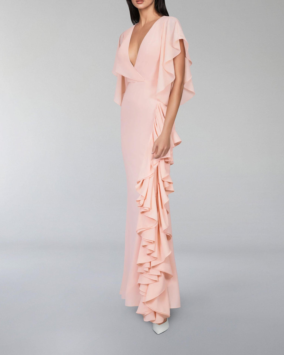 ODD-V-neckline ruffle dress with ruffled sleeves