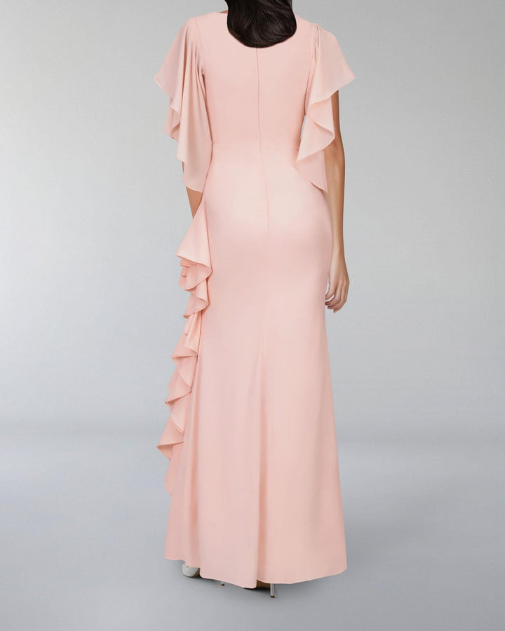 ODD-V-neckline ruffle dress with ruffled sleeves