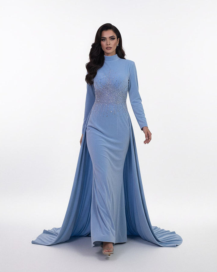 long-sleeve embellished gown with flowing cape – ODD- SELENECI