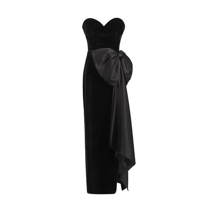 strapless velvet gown with oversized side bow – ODD- NOIRUV