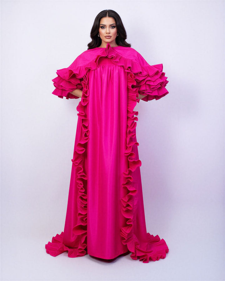 voluminous ruffled maxi gown in fuchsia – ODD- AURELIA