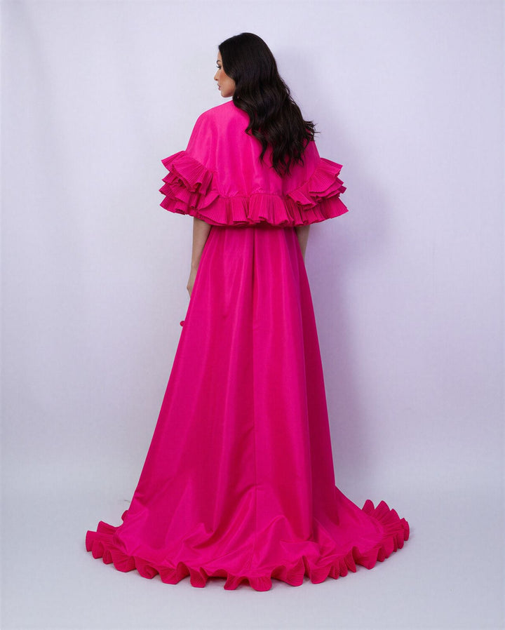 voluminous ruffled maxi gown in fuchsia – ODD- AURELIA