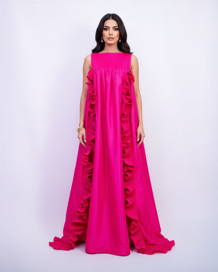 voluminous ruffled maxi gown in fuchsia – ODD- AURELIA