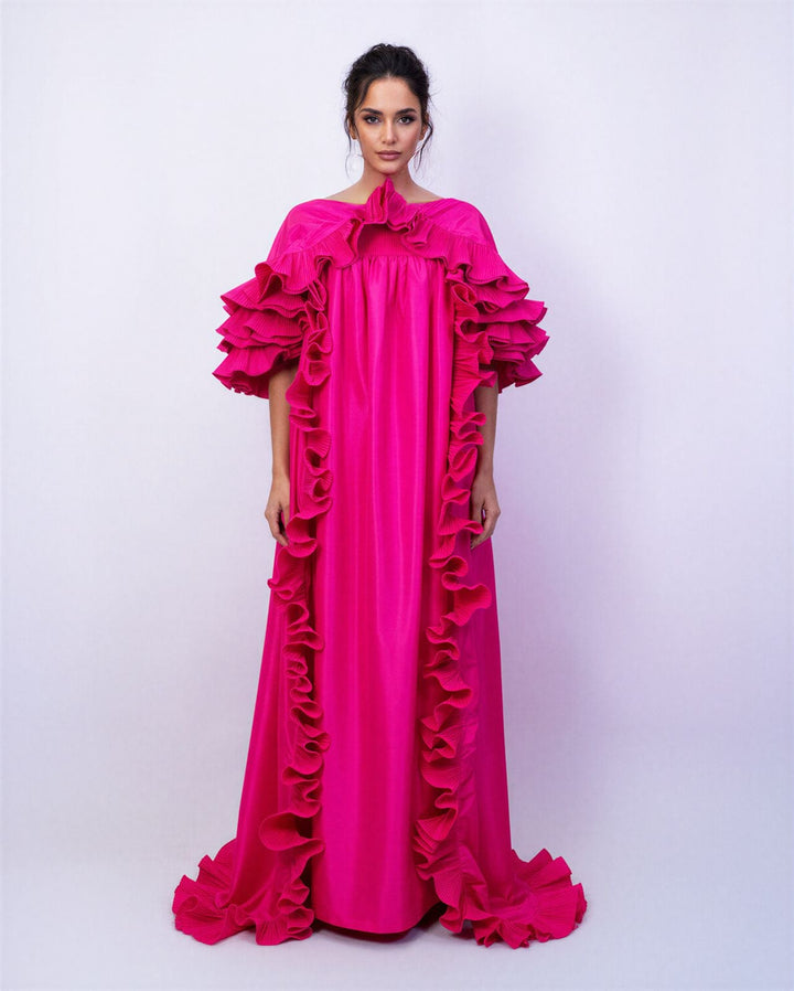 voluminous ruffled maxi gown in fuchsia – ODD- AURELIA