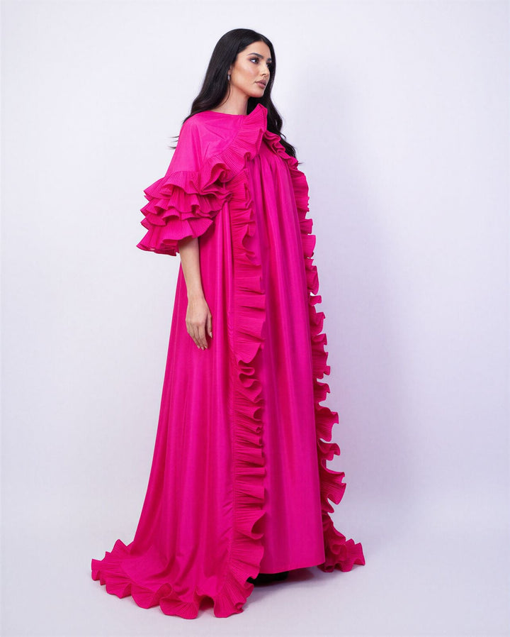 voluminous ruffled maxi gown in fuchsia – ODD- AURELIA